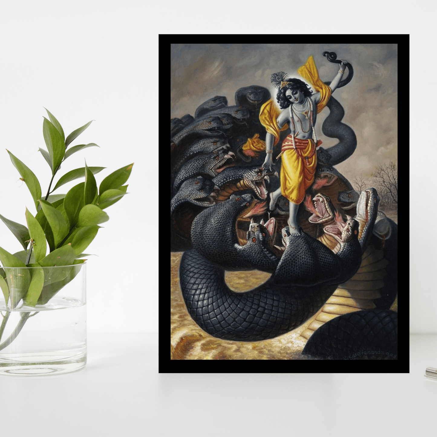 Divine Wooden Frame of Lord Krishna with Sheshnag – Spiritual Art for Home - The Frame Wala
