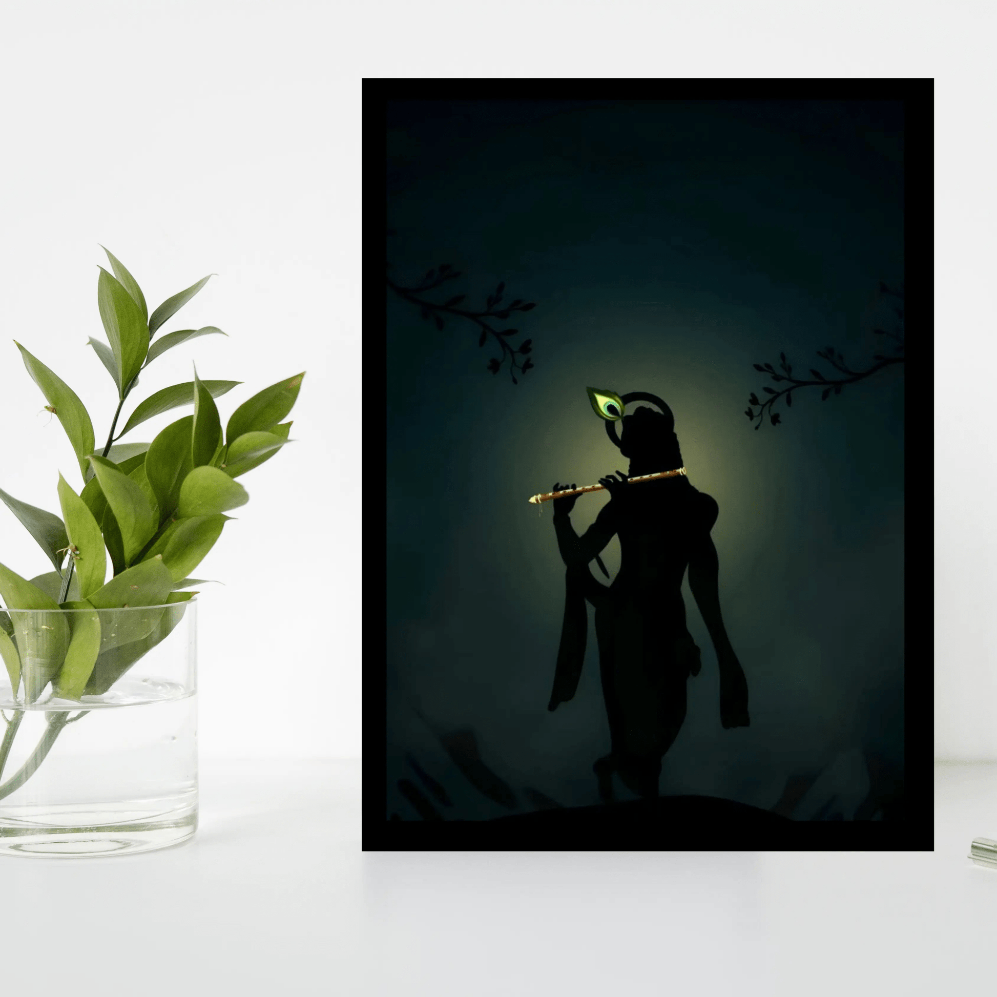 Divine Krishna Wooden Frame – Artistic Home Décor, High - Quality Black Finish (8x12 inch) - The Frame Wala