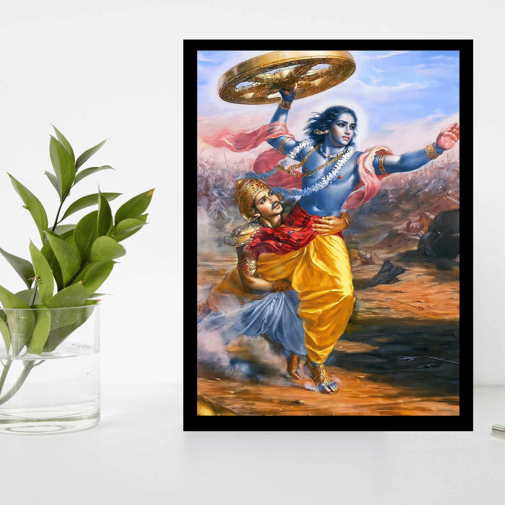 Divine Wooden Frame of Lord Krishna and Arjun – Mahabharata Spiritual Art - The Frame Wala