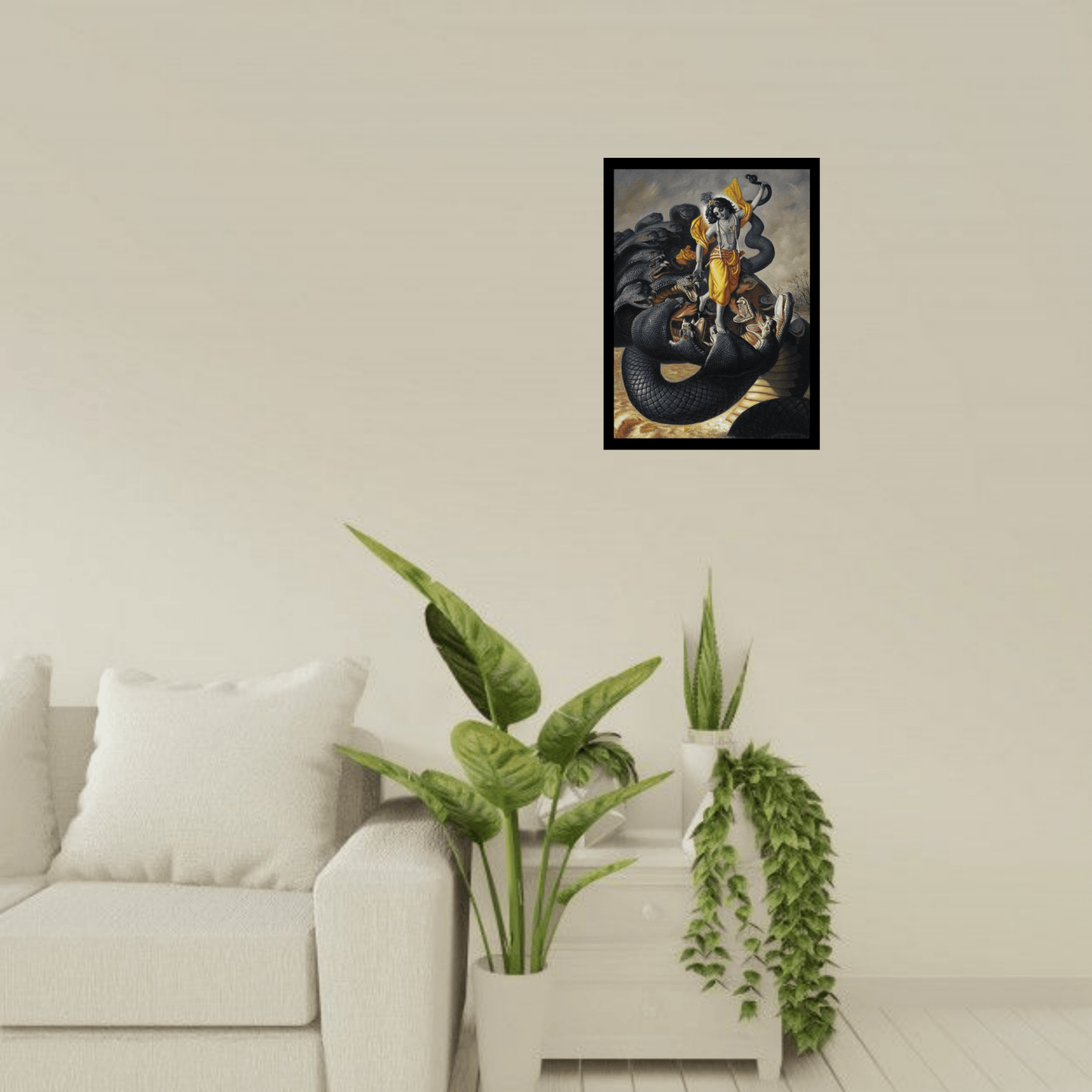Divine Wooden Frame of Lord Krishna with Sheshnag – Spiritual Art for Home - The Frame Wala