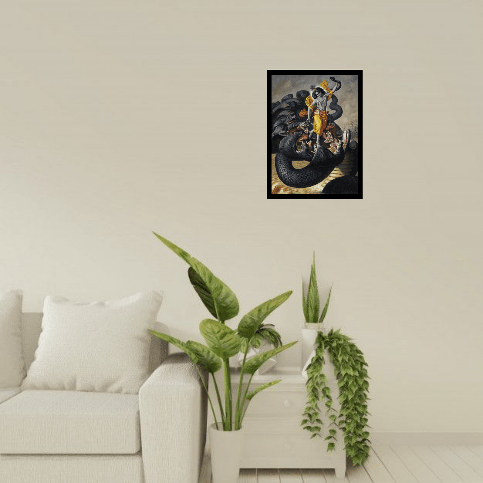 Divine Wooden Frame of Lord Krishna with Sheshnag – Spiritual Art for Home - The Frame Wala
