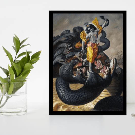Divine Wooden Frame of Lord Krishna with Sheshnag – Spiritual Art for Home - The Frame Wala
