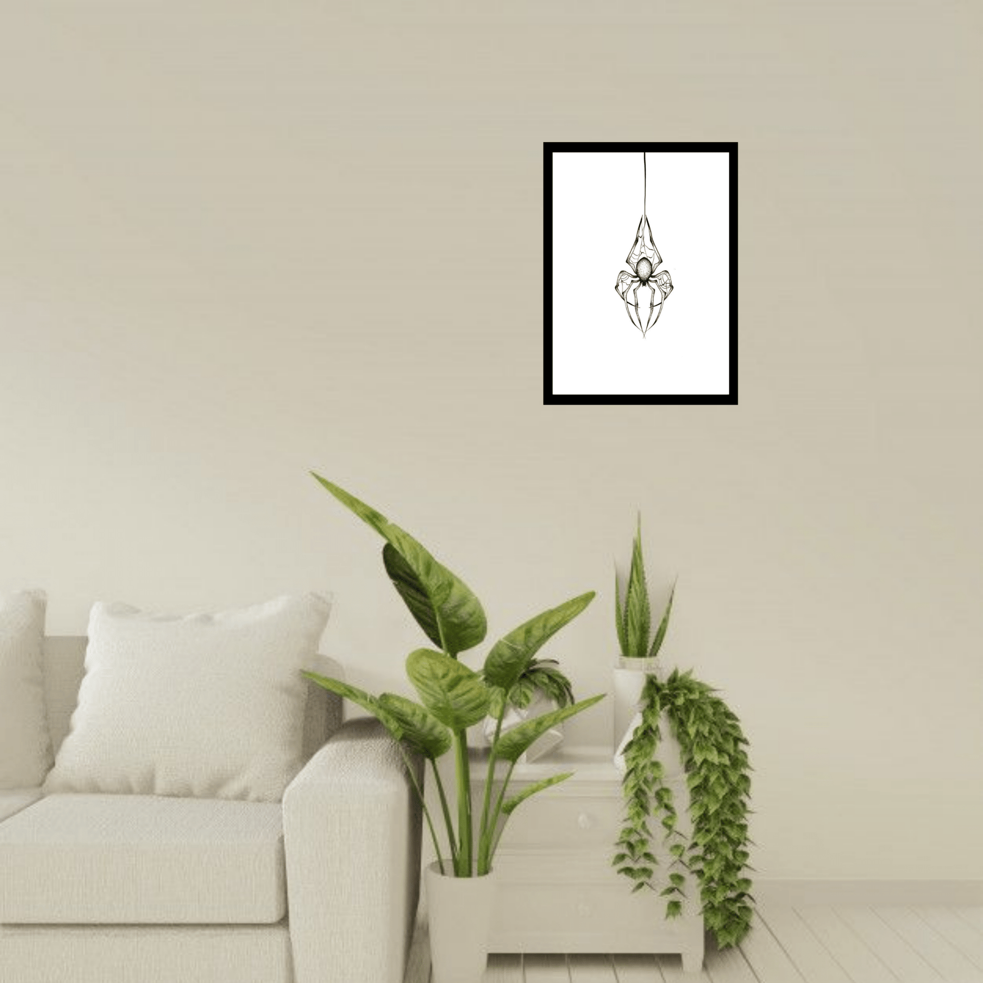 Hanging Spider Wooden Frame – Minimalist Black & White Wall Art - The Frame Wala