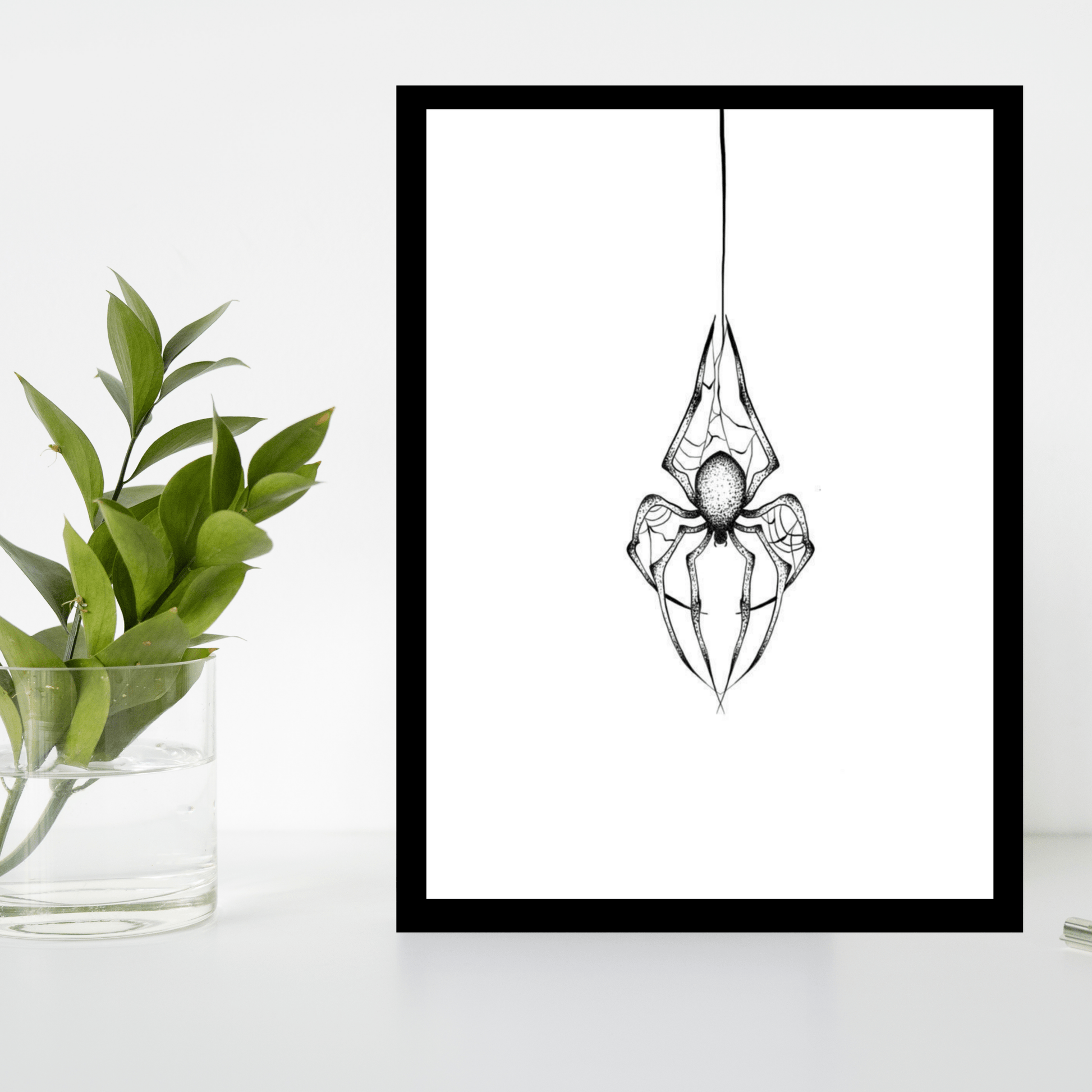 Hanging Spider Wooden Frame – Minimalist Black & White Wall Art - The Frame Wala