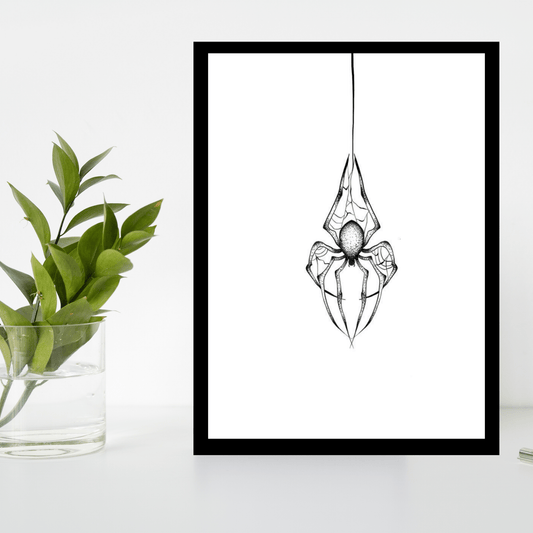 Hanging Spider Wooden Frame – Minimalist Black & White Wall Art - The Frame Wala