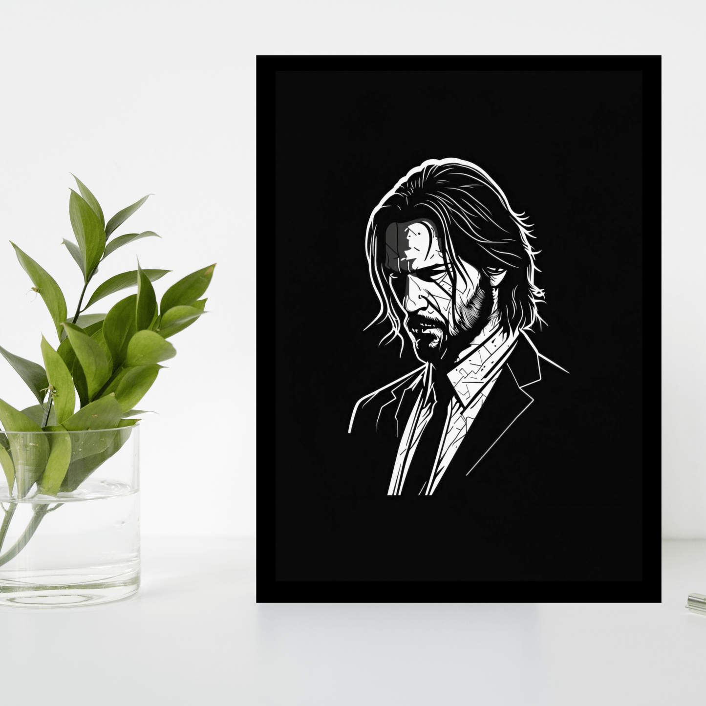 John Wick – Black & White Minimalist Wooden Frame - The Frame Wala