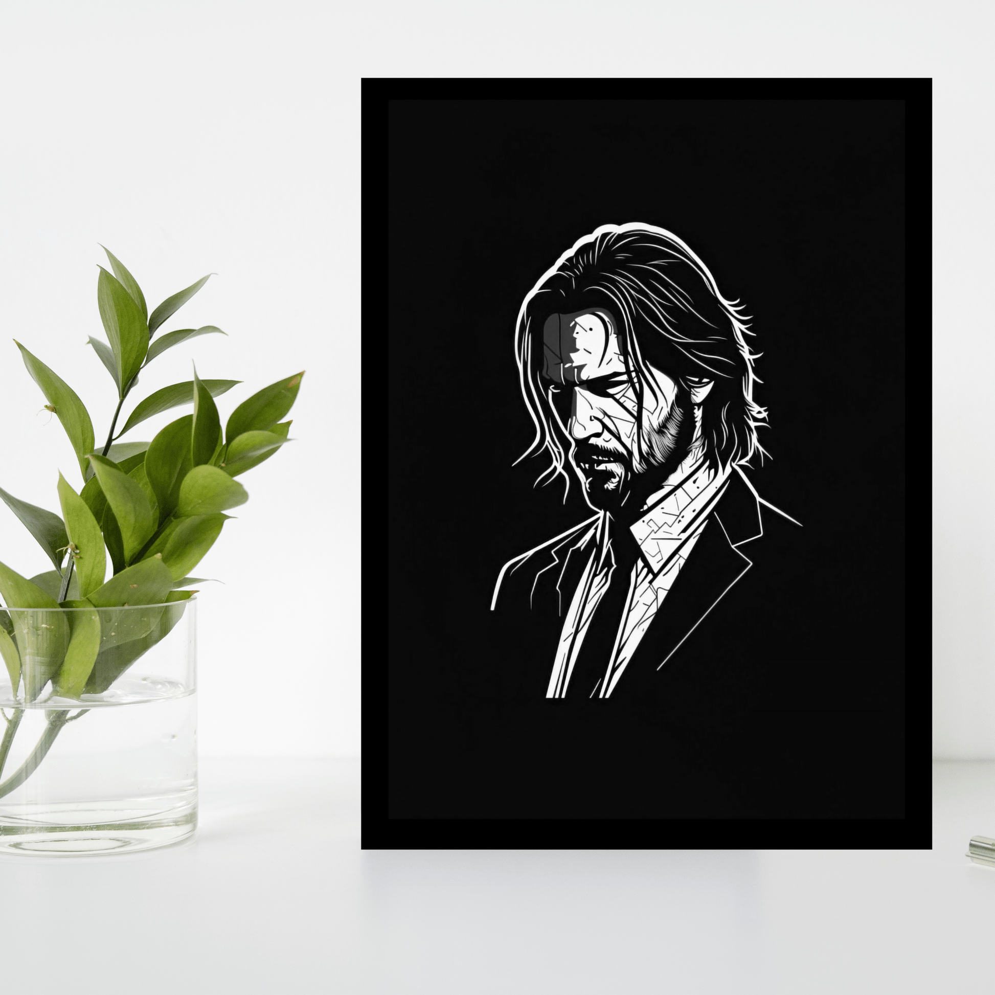 John Wick – Black & White Minimalist Wooden Frame - The Frame Wala