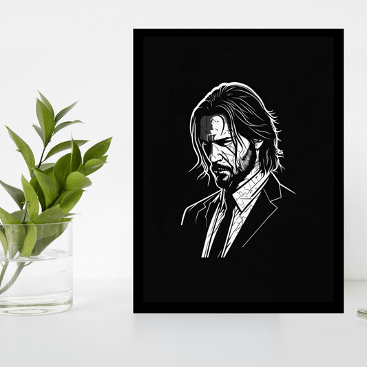 John Wick – Black & White Minimalist Wooden Frame - The Frame Wala