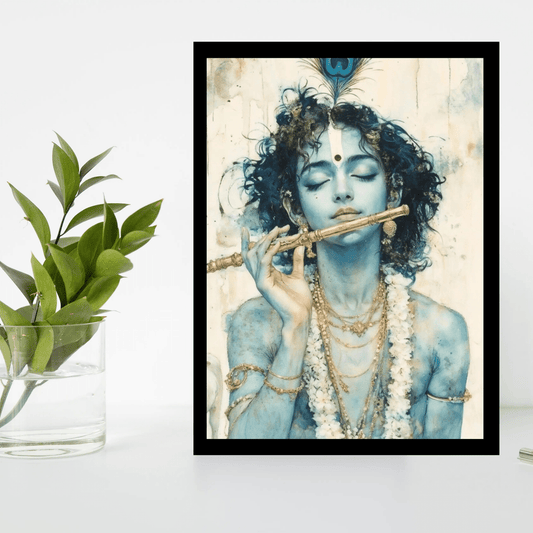 Krishna Wooden Frame - Elegant Black Wall Art (9x12 inch) - The Frame Wala