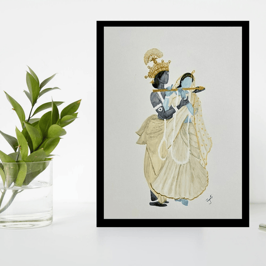 Lord Krishna Wooden Frame – Divine Artwork, Elegant Black Border, Handcrafted Detailing, Vibrant Colors, Perfect Devotional Gift (8x12 inch) - The Frame Wala